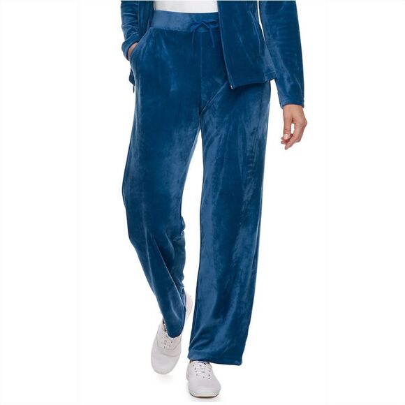 Croft & Barrow Straight-Leg Velour Pants color is Blue Dye Size PM - Picture 1 of 9